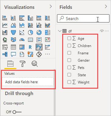 Screenshot that shows Drag to Add data fields here.