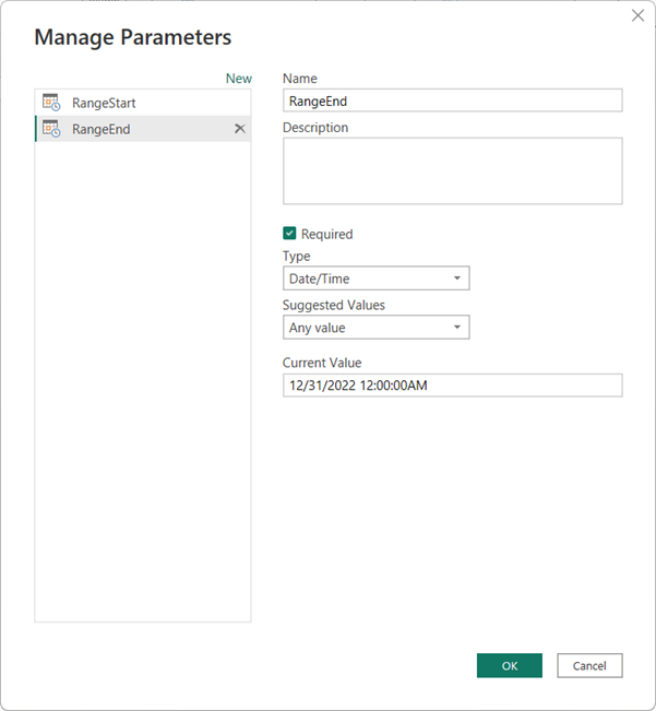 Define the Range End parameter in the Manage Parameters dialog.