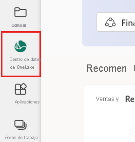 Screenshot that shows the OneLake data hub in the navigation pane.