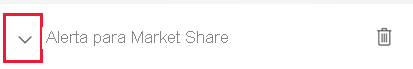 Captura de pantalla que muestra la ventana para administrar alertas. Junto a la alerta de cuota de mercado, aparece la flecha.
