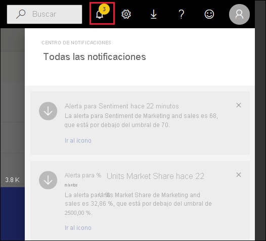 Captura de pantalla que muestra el Centro de notificaciones, con el icono de notificación invocado y algunas notificaciones visibles.