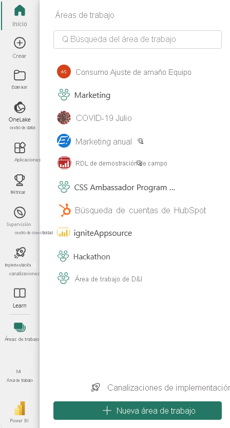 A screenshot of Workspaces in the navigation pane.