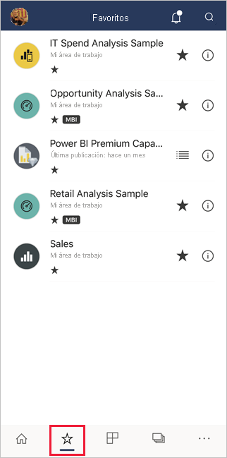 Favorites in the Power BI mobile apps