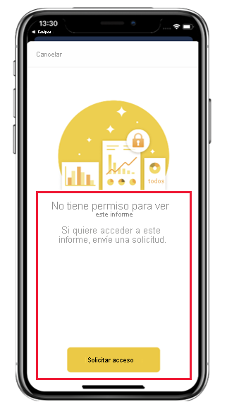 Captura de pantalla del cuadro de diálogo de solicitud de acceso de la aplicación móvil de Power BI.