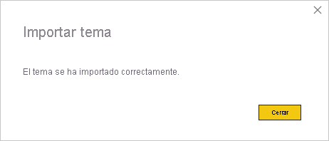 Screenshot of the successful Import theme dialog.