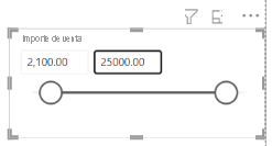 Screenshot of a visual, highlighting the Numeric range slicer set to Between.