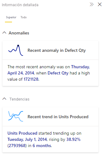 Screenshot showing pane containing insights.