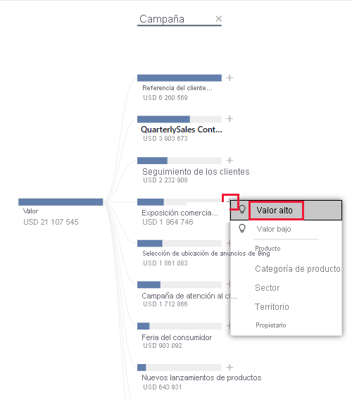 Screenshot shows the context menu for Commercial Tradeshow expanded and High value selected.