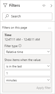 Screenshot showing a filter card with a Filter type of Relative time selected.