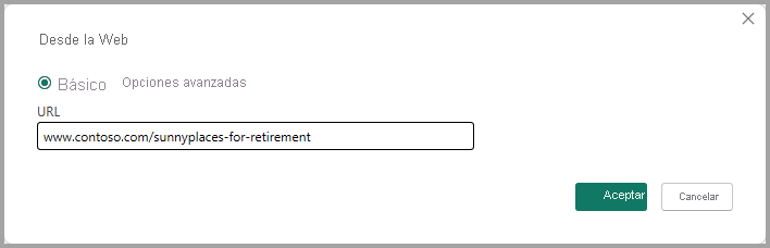 Screenshot of the From Web dialog box showing a connection to the data source from a URL.