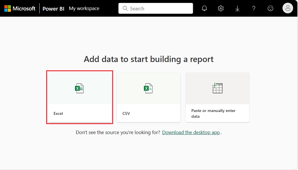 Captura de pantalla que muestra cómo crear un informe a partir de un modelo semántico de Excel.