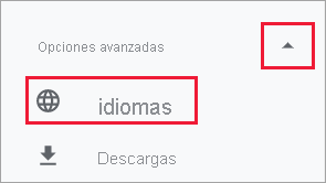 Captura de pantalla de Google Chrome en la que se muestra la configuración de idiomas.