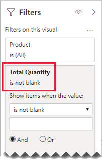 Diagram showing that the Filters pane for the Product slicer now filters by 