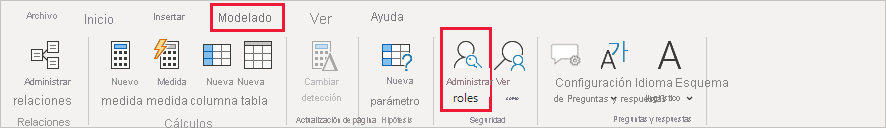 Captura de pantalla de la pestaña Modelado, resaltando Administrar roles