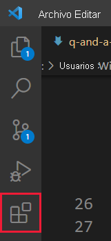 Screenshot of the left menu in Visual Studio Code with the Extensions icon highlighted.