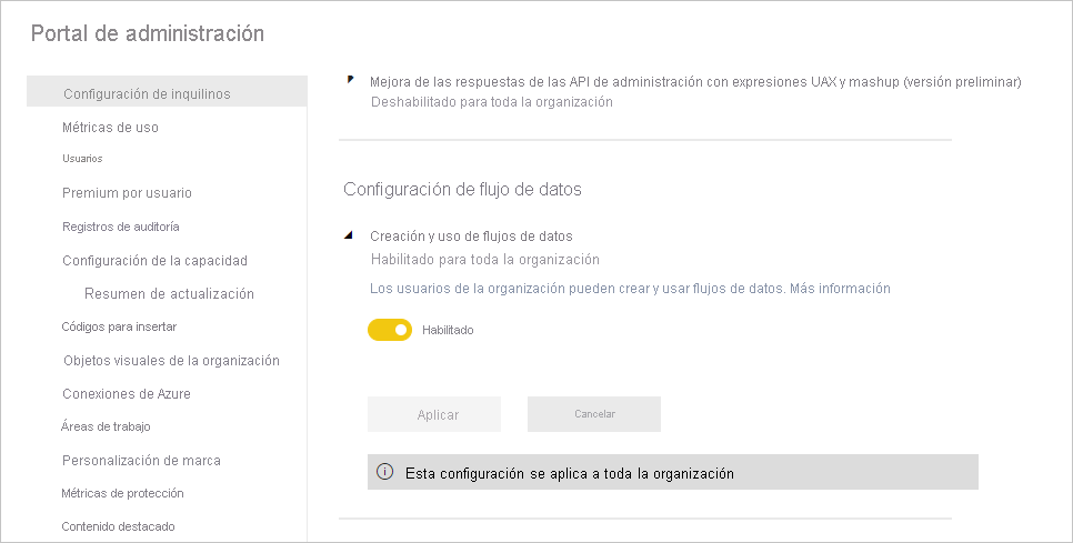 Portal de administración para flujos de datos en Power BI Premium