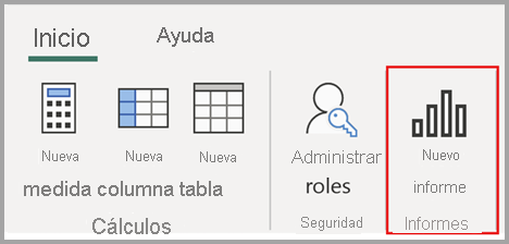 Captura de pantalla de la selección del botón de nuevo informe en la cinta de opciones.
