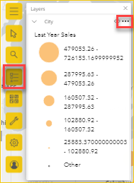 Captura de pantalla que muestra la lista de capas de ArcGIS con más opciones de menú.