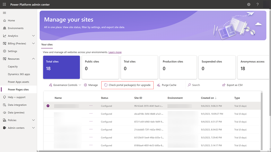 Comprobar si hay actualizaciones de paquetes de portal.