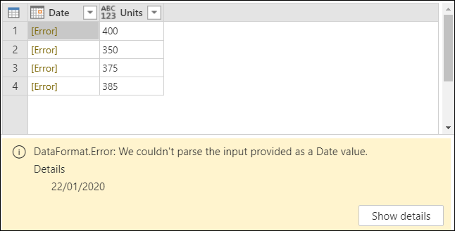 Error de conversión de tipo de datos.