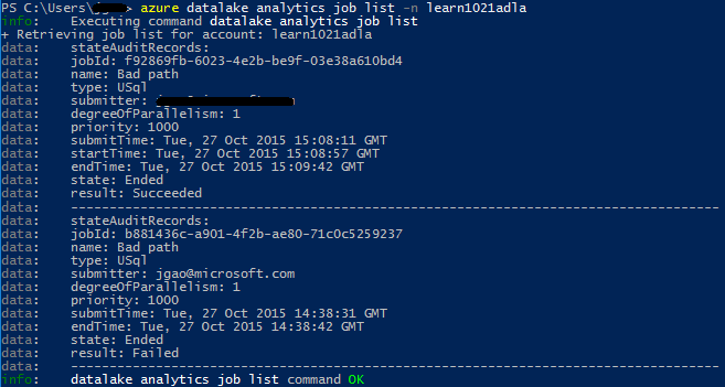 Origen de datos de lista de Análisis de Data Lake