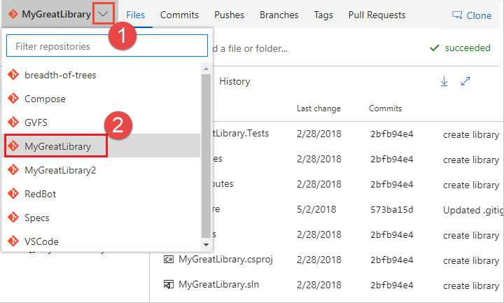 Screenshot showing selecting repository.