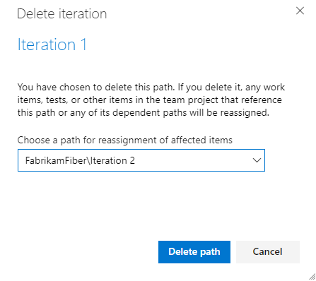 Screenshot of Delete iteration dialog.