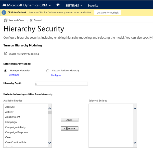 Configurar seguridad de jerarquía en Dynamics CRM