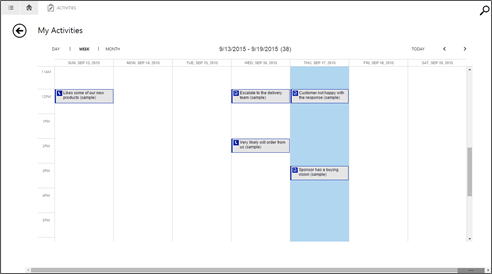 Control del calendario con menú abierto