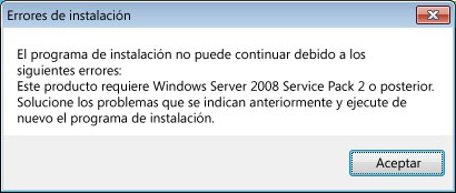 La instalación no puede continuar