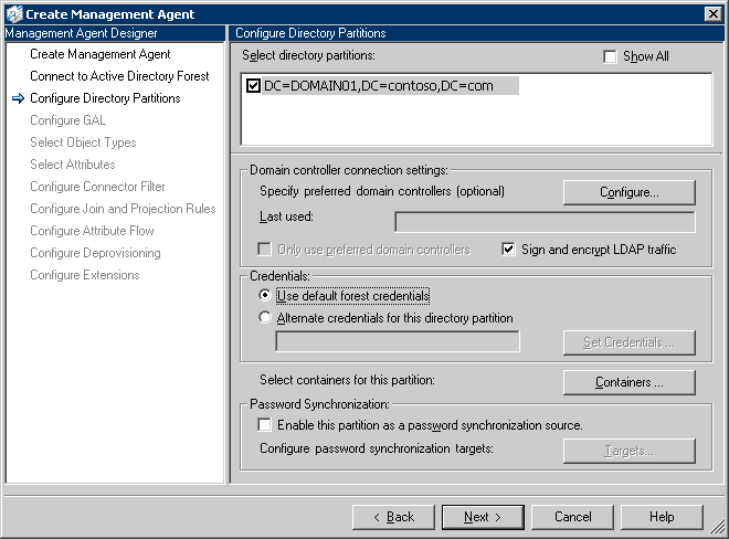 Crear MA, página Configurar particiones de directorio