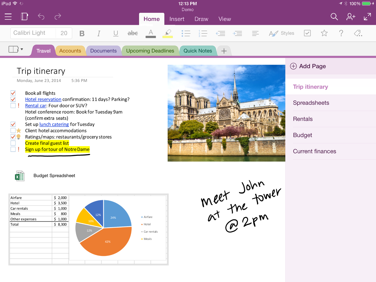 Ejemplo de página de OneNote.