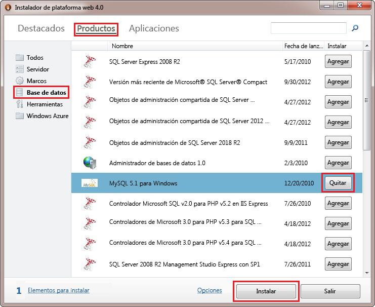 Instalación de My SQL Server de la Administración de servicios