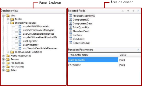 Procedimiento almacenado en un diseñador gráfico de consultas