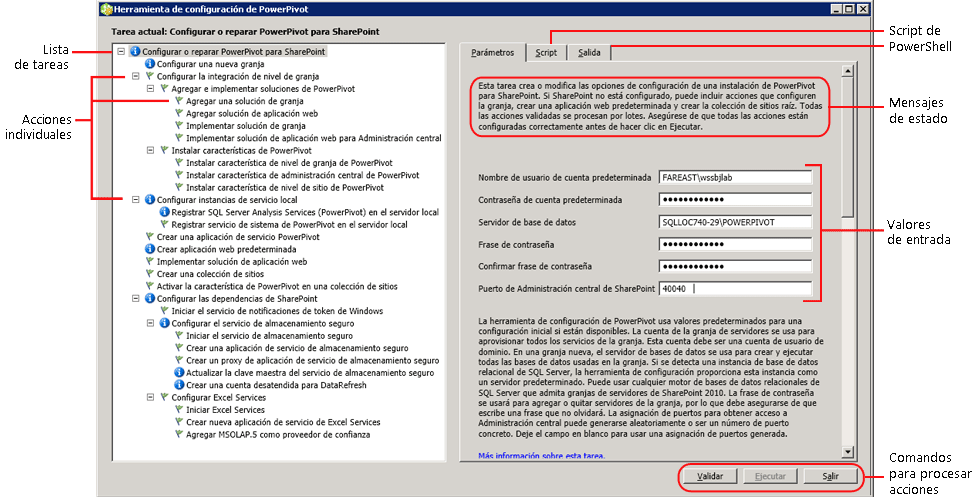 Interfaz de usuario de la herramienta de configuración