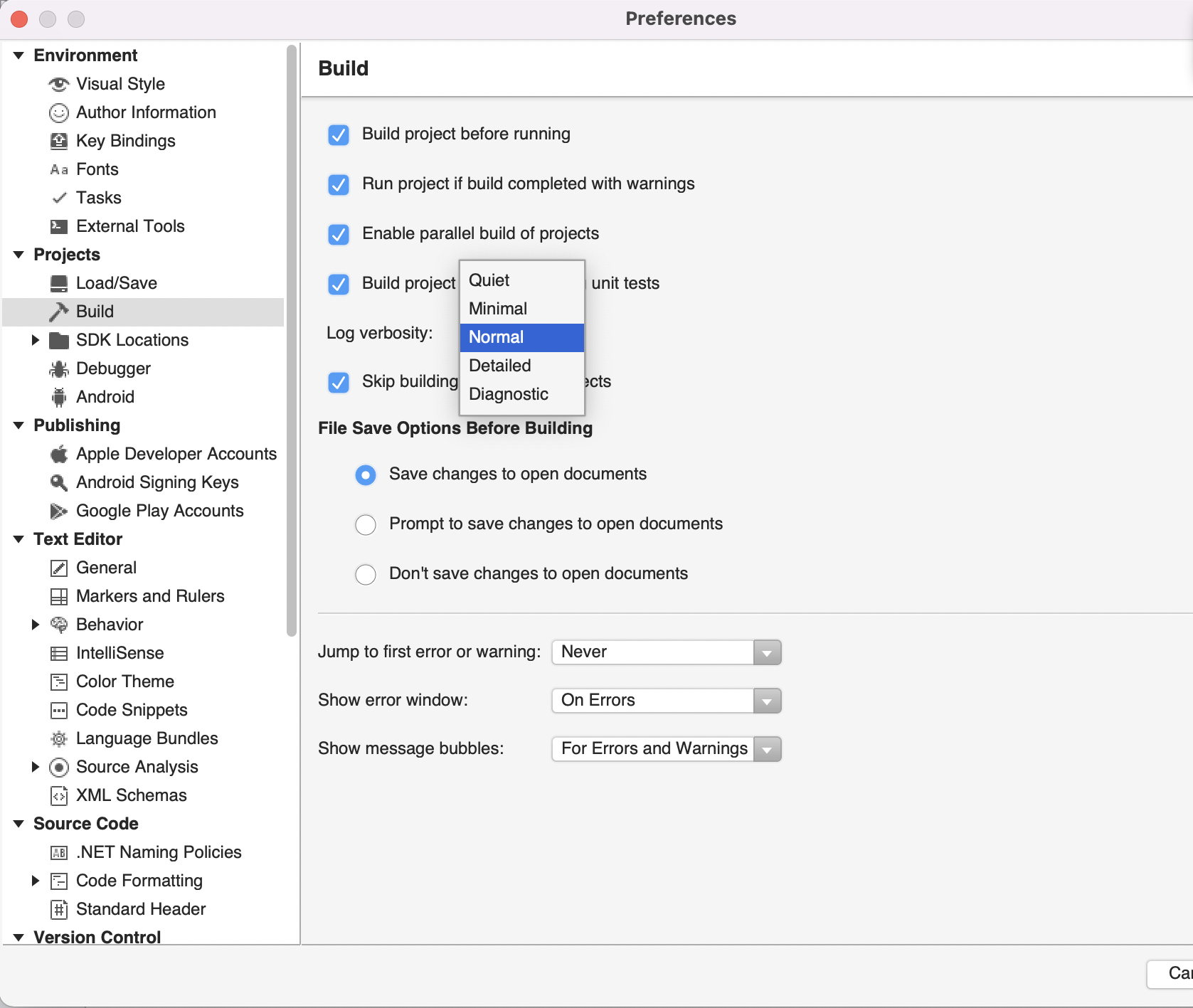 Change build verbosity