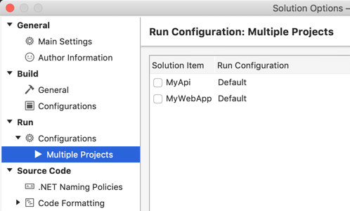 Solution Options dialog box