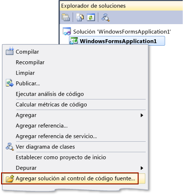 Agregar solución al control de código fuente