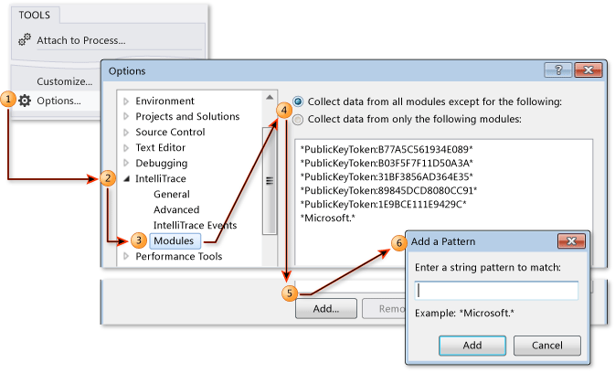 Configurar colección de módulos para IntelliTrace