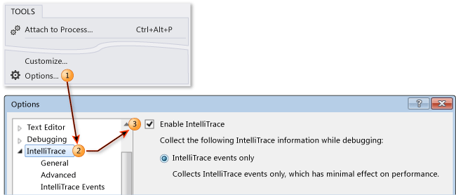 Habilitar o deshabilitar IntelliTrace en Visual Studio