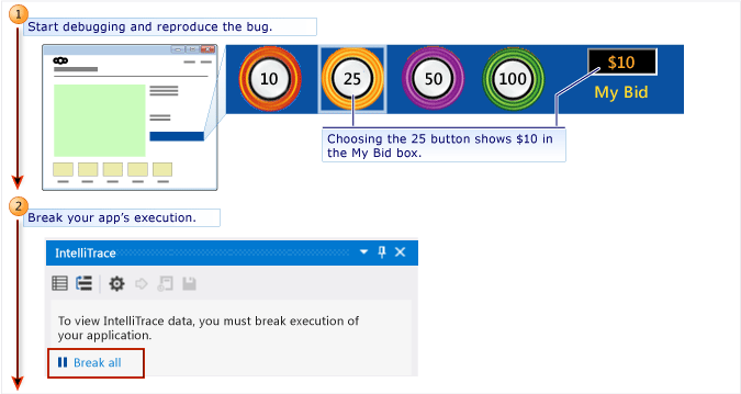 Solo eventos de IntelliTrace: reproducir el error