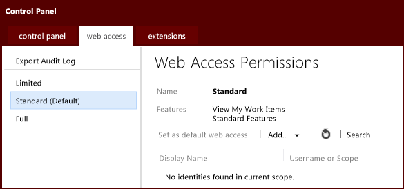 Grupos de acceso para Team Web Access