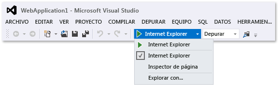 Seleccionar opciones de depuración del explorador web