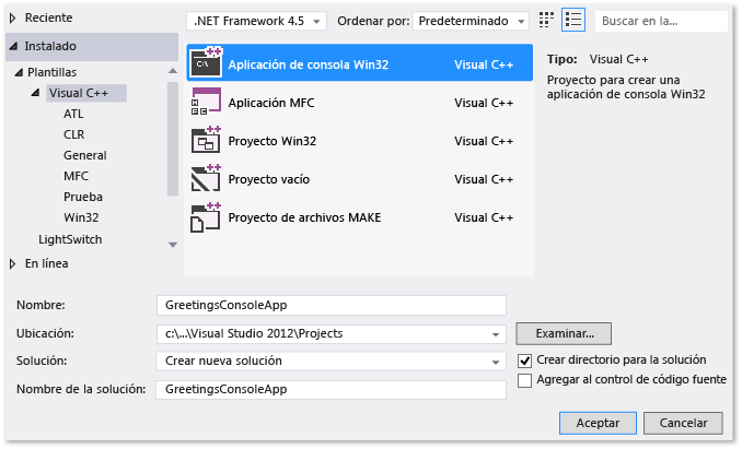 Plantilla Aplicación de consola Win32