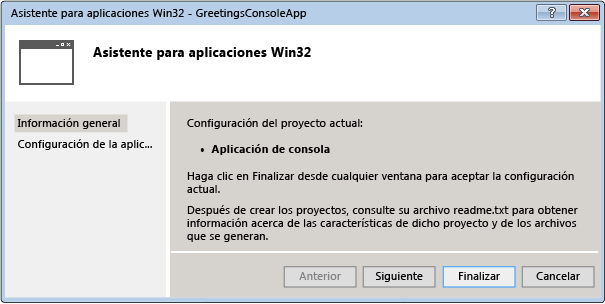 Asistente para aplicaciones de consola Win32