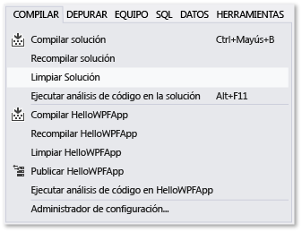 El comando Limpiar solución del menú Compilar