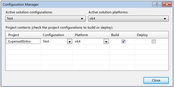 Administrador de configuración con una configuración de prueba