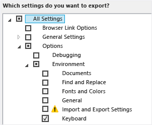 Export only customized keyboard shortcuts