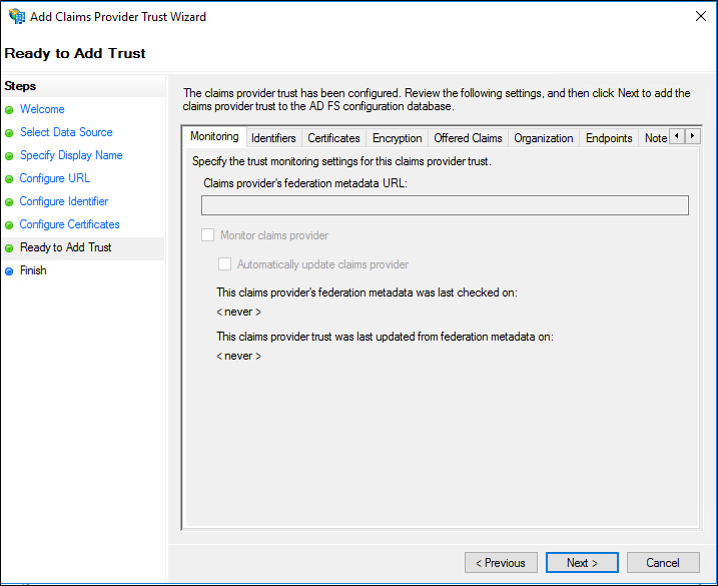 Screenshot that shows how to save your claims provider trust information.