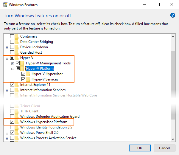 Enabling Hyper-V and Windows Hypervisor Platform